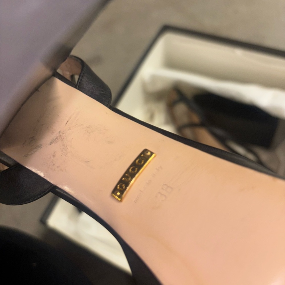 Gucci marmont double g Black Leather Women's block heel Sandals 38 - Picture 7 of 7